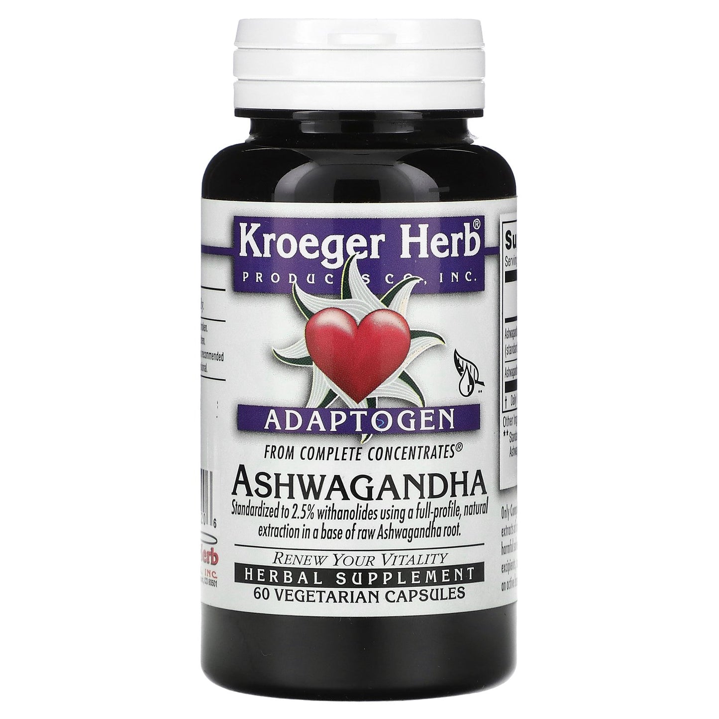 Kroeger Herb Co, Ashwagandha, 60 Vegetarian Capsules (225 mg per Capsule)