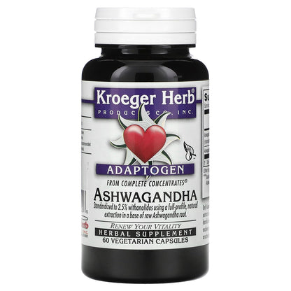 Kroeger Herb Co, Ashwagandha, 60 Vegetarian Capsules (225 mg per Capsule)