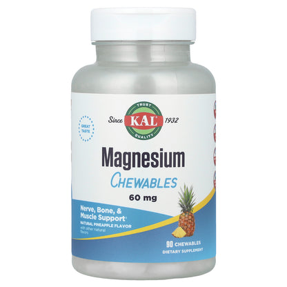 KAL, Magnesium Chewables, Pineapple, 60 mg, 90 Chewables