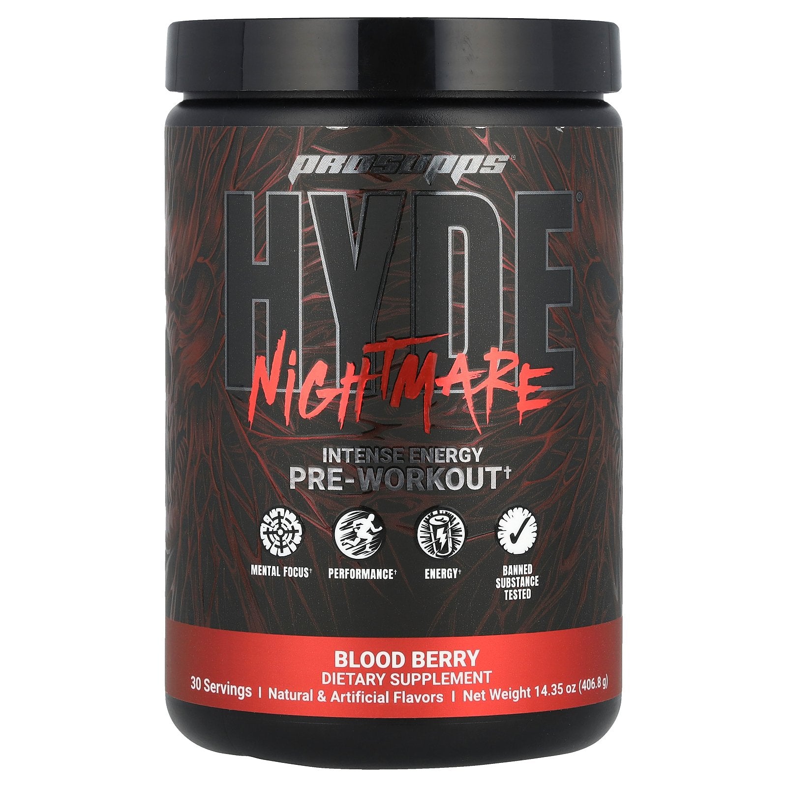 ProSupps, HYDE® Nightmare, Intense Energy Pre-Workout, Blood Berry, 14.35 oz (406.8 g)