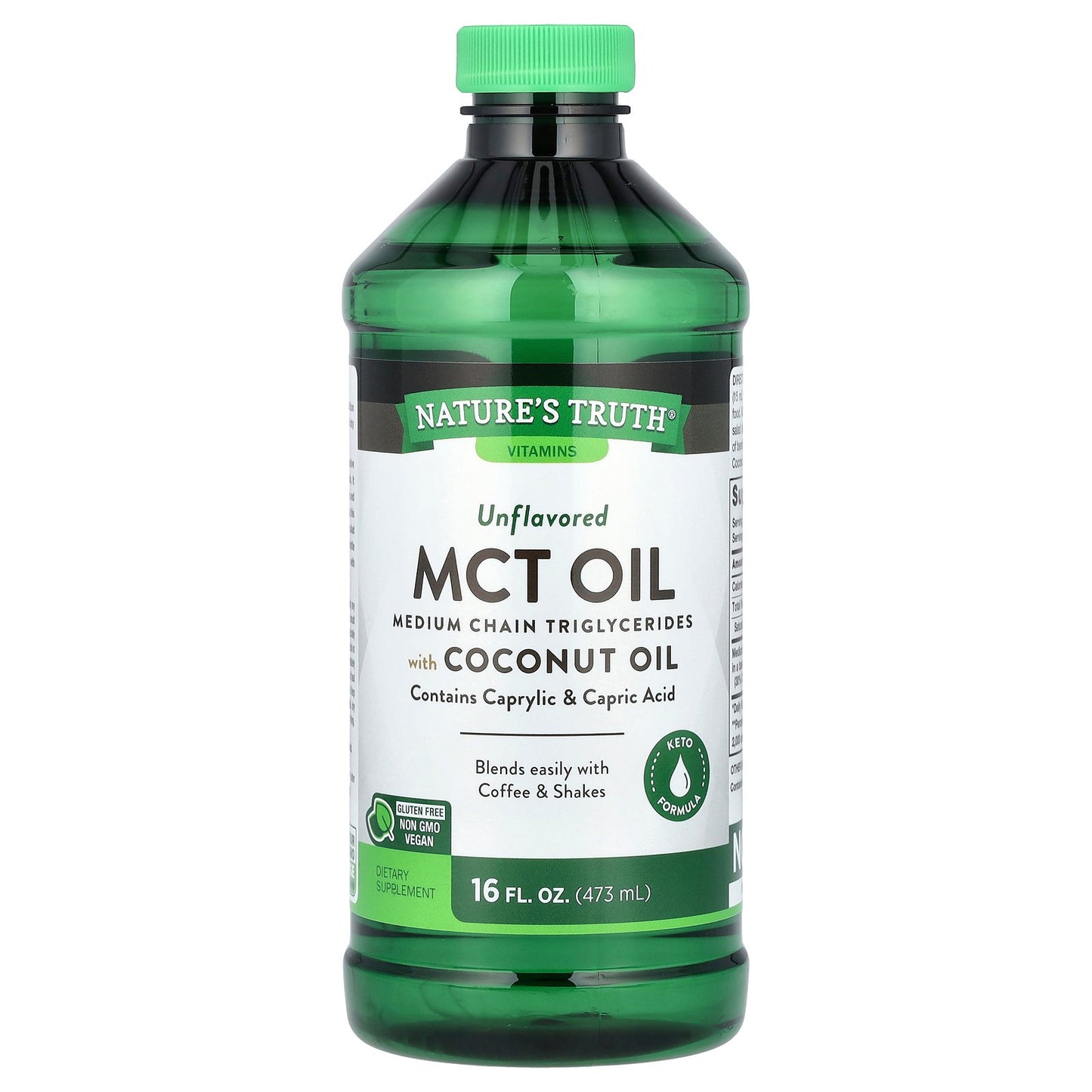 Nature's Truth, MCT Oil with Coconut Oil, Unflavored, 14 g, 16 fl oz (473 ml)