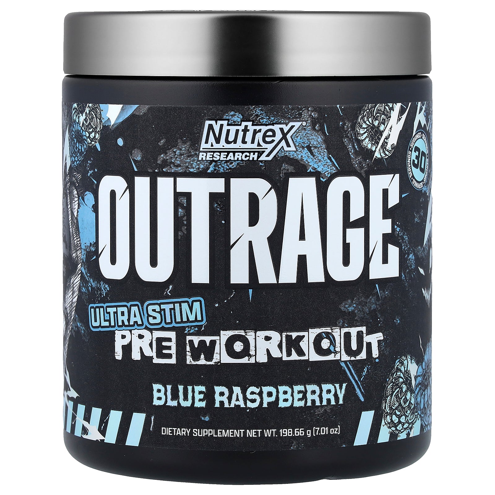 Nutrex Research, Outrage, Ultra Stim Pre Workout, Blue Raspberry, 7.01 oz (198.66 g)