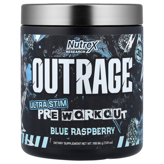 Nutrex Research, Outrage, Ultra Stim Pre Workout, Blue Raspberry, 7.01 oz (198.66 g)