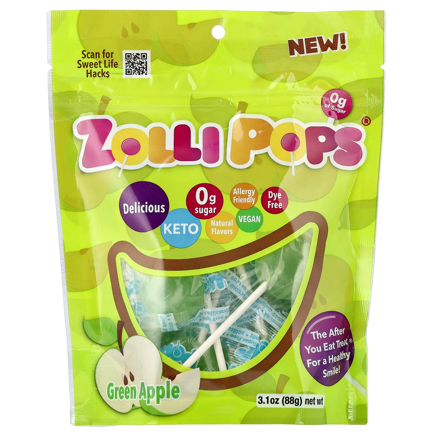 Zollipops, The Clean Teeth Pops, Green Apple, 3.1 oz (88 g)