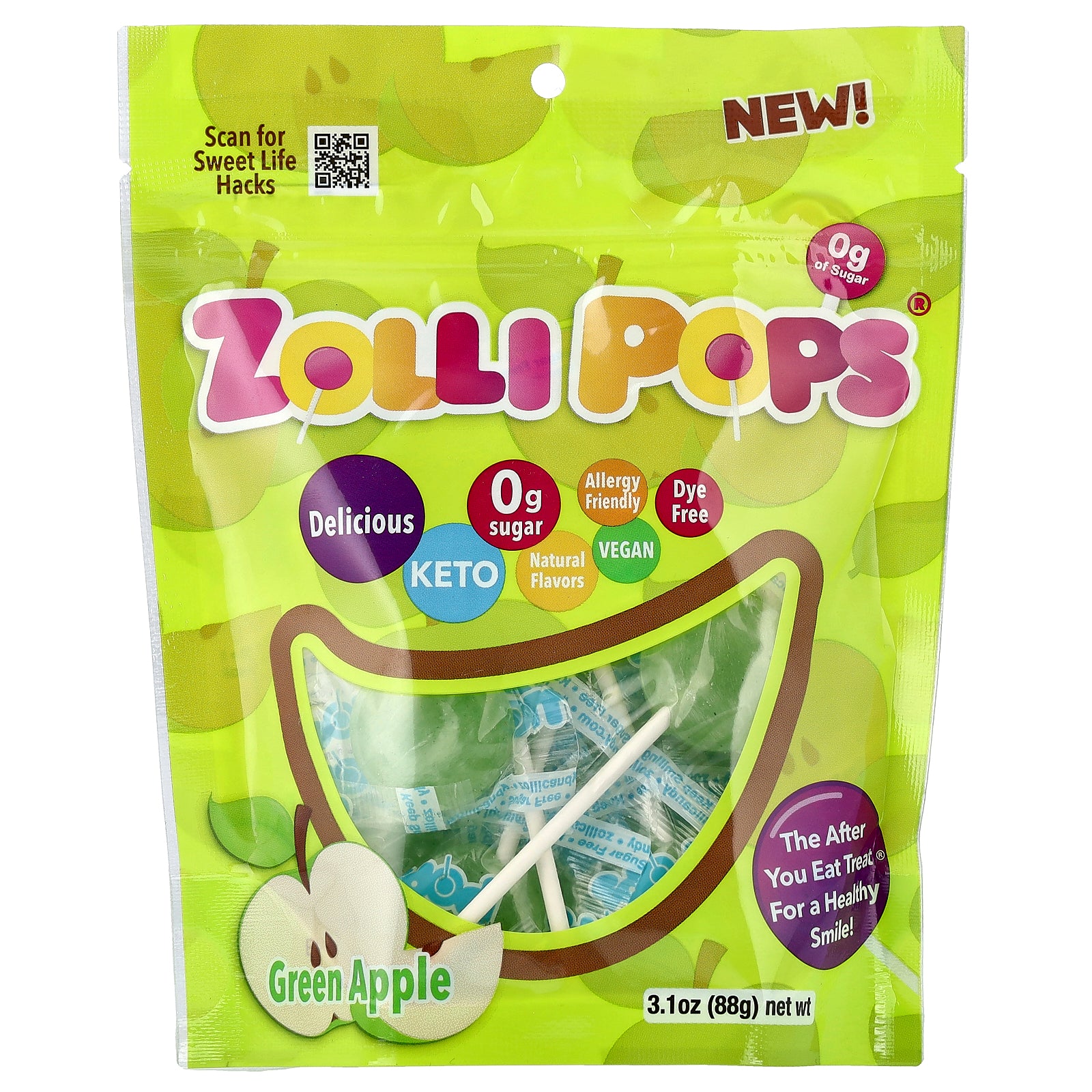 Zollipops, The Clean Teeth Pops, Green Apple, 3.1 oz (88 g)