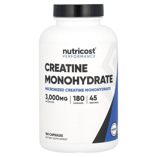 Nutricost, Performance, Creatine Monohydrate, 180 Capsules (750 mg per Capsule)
