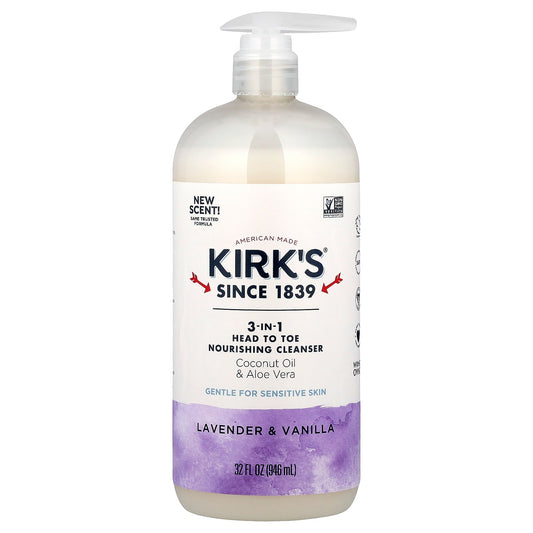 Kirk's, 3-In-1 Head To Toe Nourishing Cleanser, Lavender & Vanilla, 32 fl oz (946 ml)