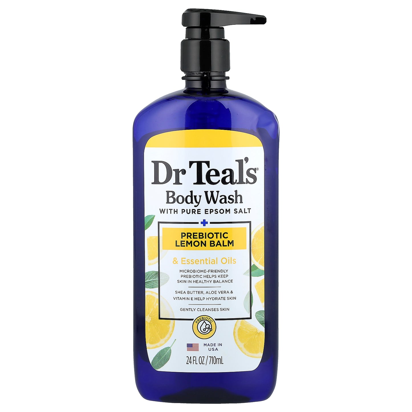 Dr. Teal's, Body Wash With Pure Epsom Salt, Prebiotic Lemon Balm & Essential Oils, 24 fl oz (710 ml)