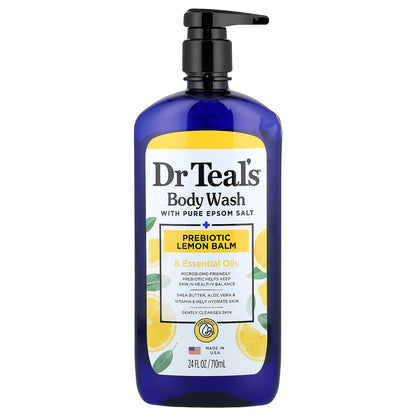 Dr. Teal's, Body Wash With Pure Epsom Salt, Prebiotic Lemon Balm & Essential Oils, 24 fl oz (710 ml)