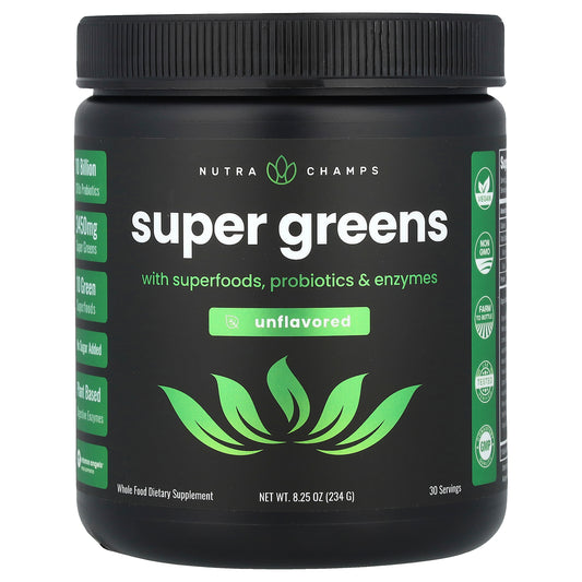 NutraChamps, Super Greens With Superfoods, Probiotics & Enzymes, Unflavored, 8.25 oz (234 g)
