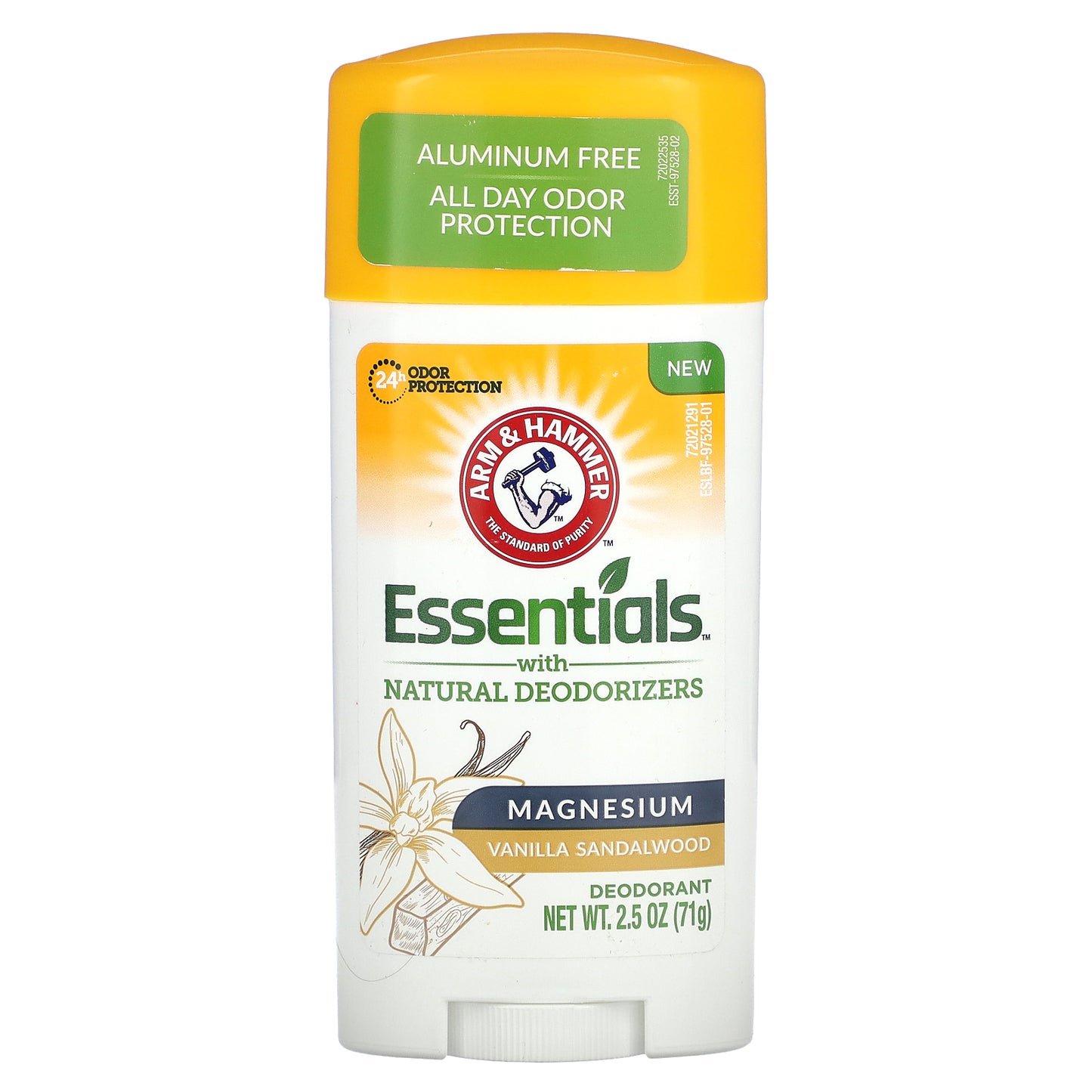 Arm & Hammer, Essentials with Natural Deodorizers, Deodorant, Magnesium, Vanilla Sandalwood, 2.5 oz (71 g)