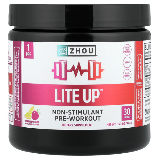 Zhou Nutrition, Lite Up™, Non-Stimulant Pre-Workout, Berry Lemonade, 3.73 oz (106 g)