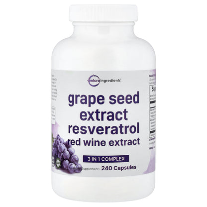 Micro Ingredients, Grape Seed Extract Resveratrol Red Wine Extract, 240 Capsules