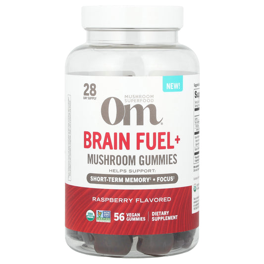 Om Mushrooms, Brain Fuel+ Mushroom Gummies, Raspberry , 56 Vegan Gummies