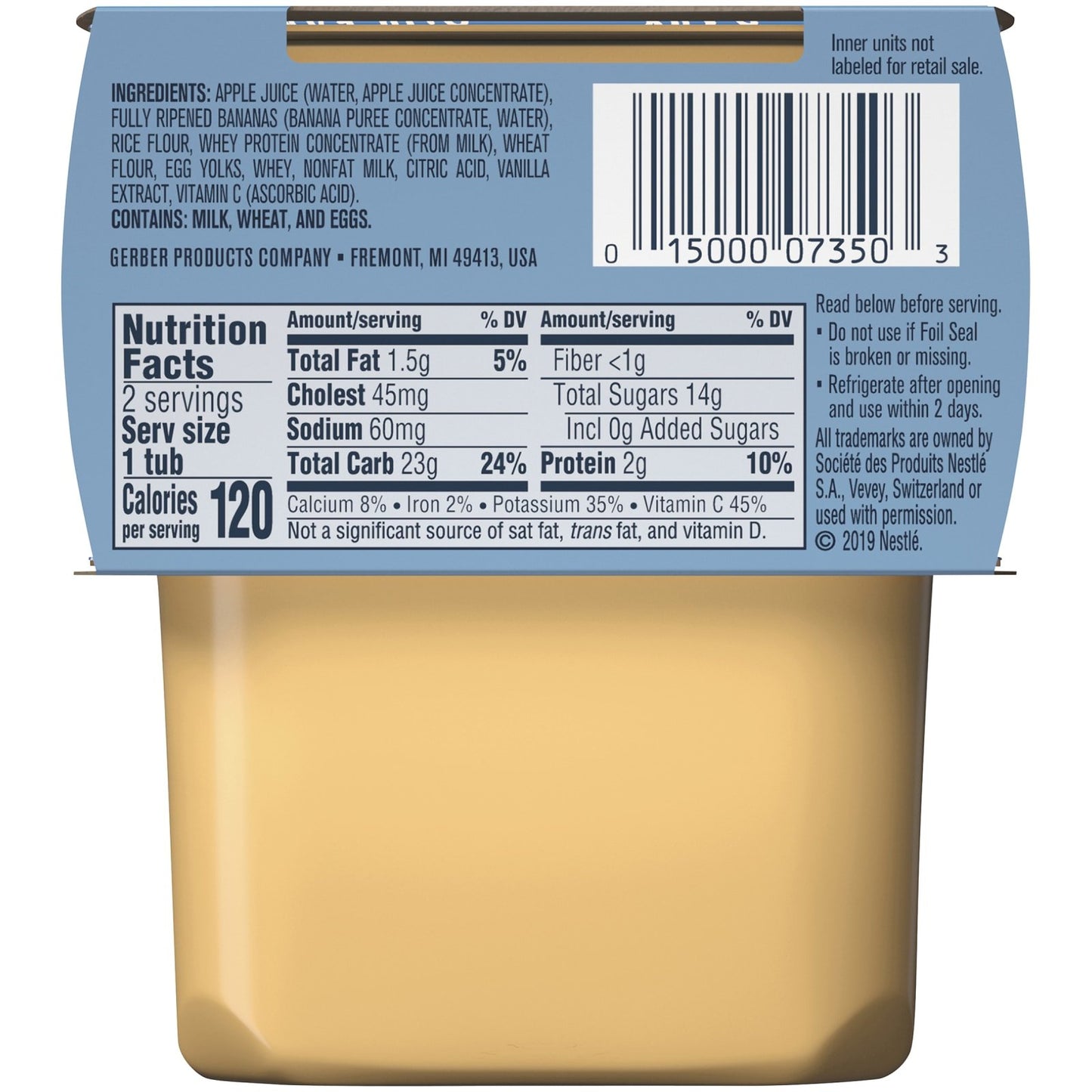 Gerber, Vanilla Custard Pudding with Banana, 2nd Foods, 2 Pack, 4 oz (113 g) Each