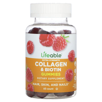 Lifeable, Collagen & Biotin Gummies, Natural Raspberry, 60 Gummies