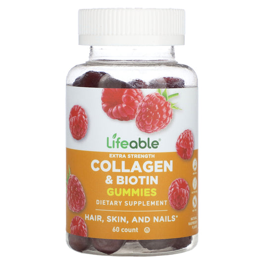 Lifeable, Collagen & Biotin Gummies, Natural Raspberry, 60 Gummies
