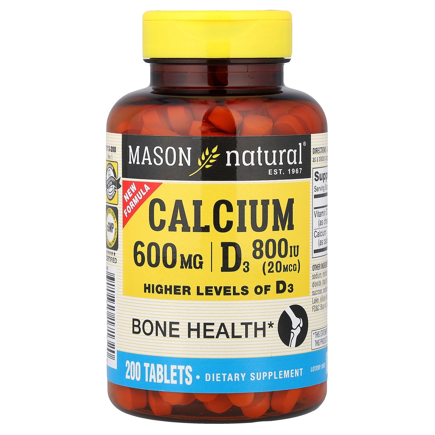 Mason Natural, Calcium with D3, 200 Tablets