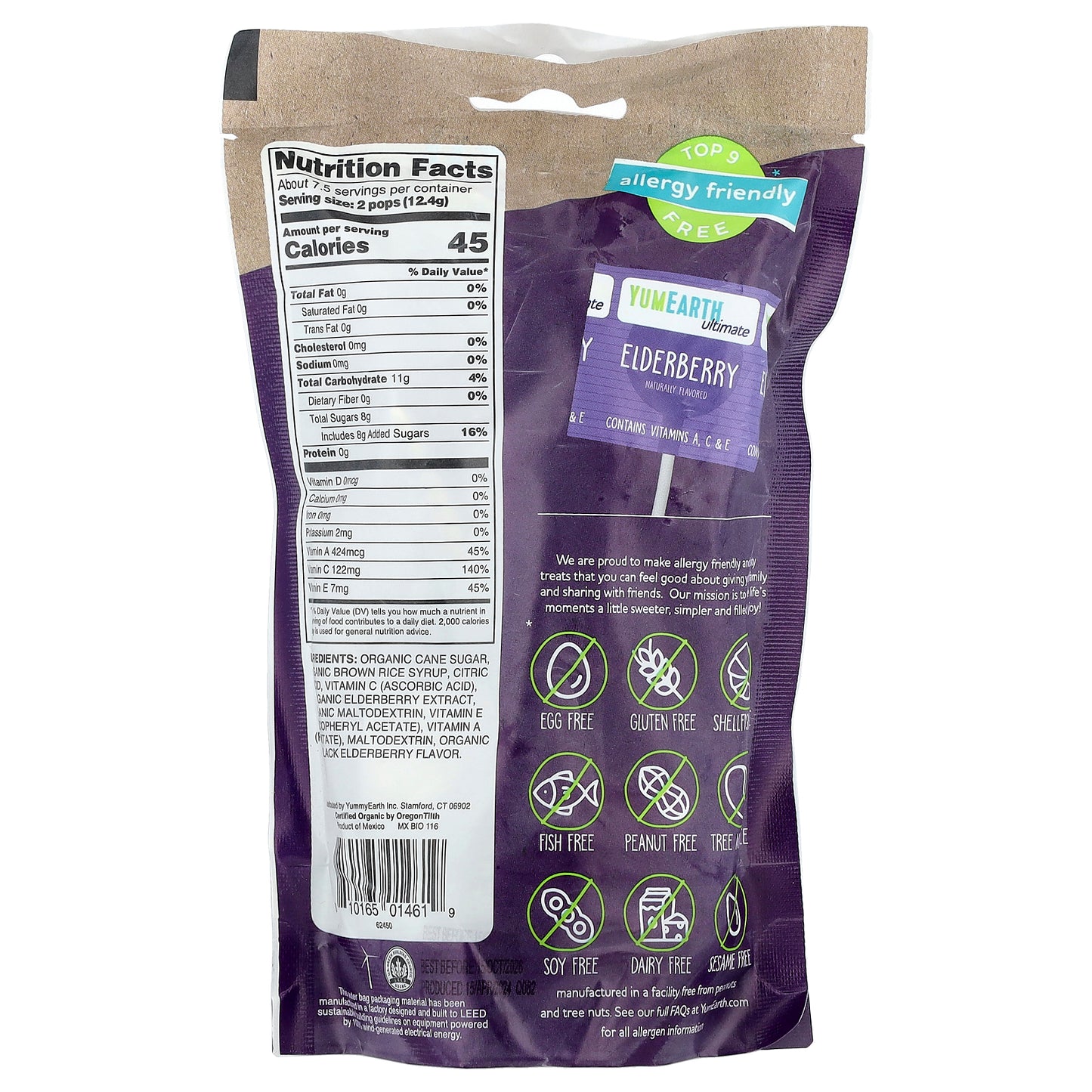 YumEarth, Ultimate, Organic Elderberry Lollipops, 15 Lollipops, 3.3 oz (93 g)