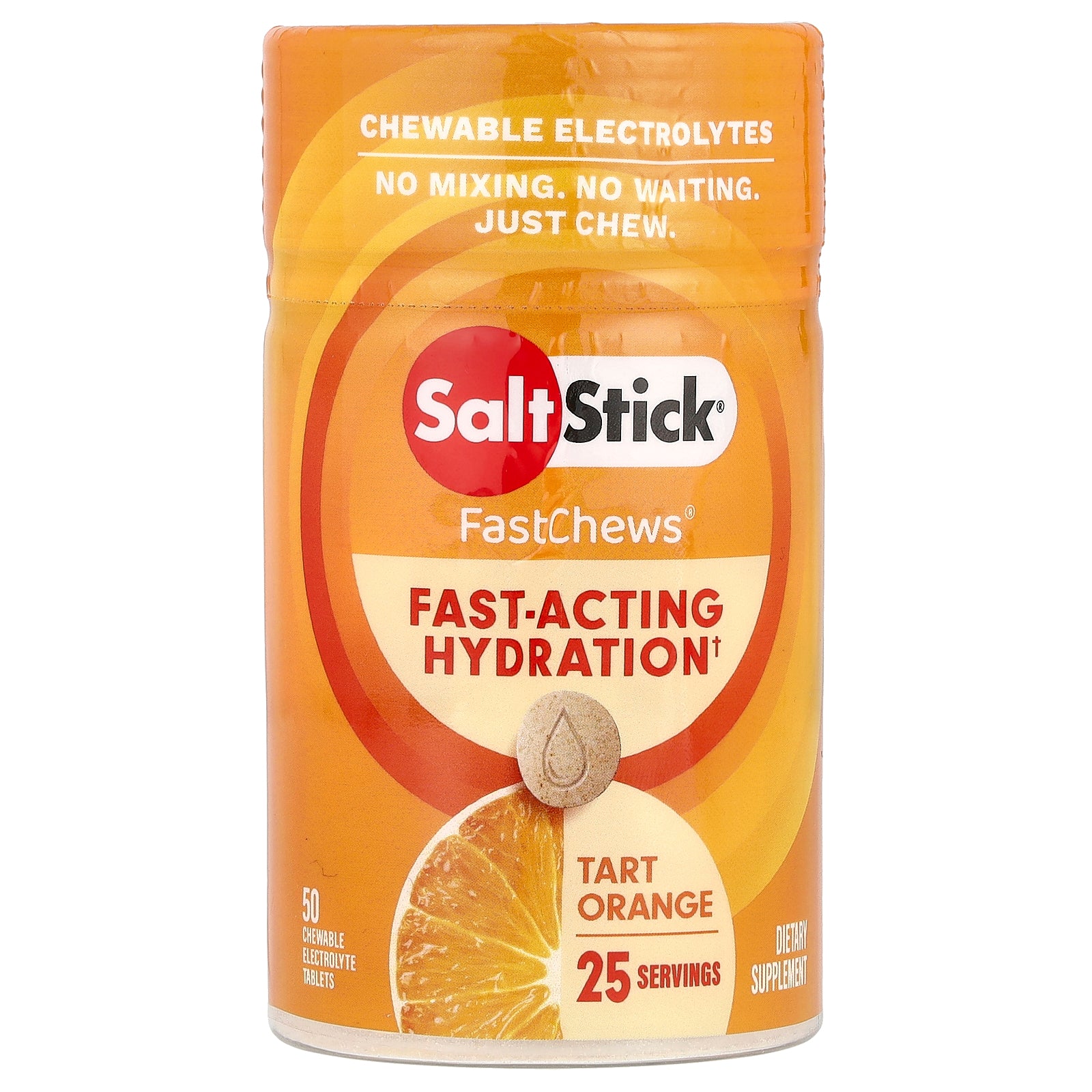 SaltStick, FastChews®, Chewable Electrolytes, Tart Orange, 50 Chewable Tablets