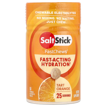 SaltStick, FastChews®, Chewable Electrolytes, Tart Orange, 50 Chewable Tablets