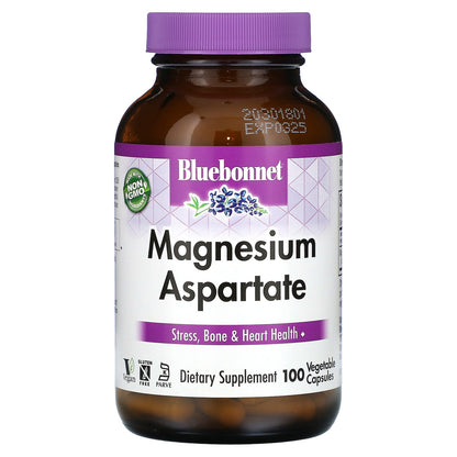 Bluebonnet Nutrition, Magnesium Aspartate, 400 mg, 100 Vegetable Capsules (200 mg per Capsule)