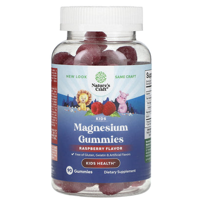 Nature's Craft, Kids Magnesium Gummies, Raspberry, 90 Gummies