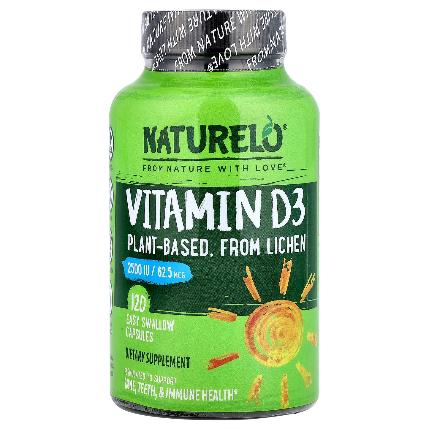NATURELO, Vitamin D3, 62.5 mcg (2,500 IU), 120 Easy Swallow Capsules