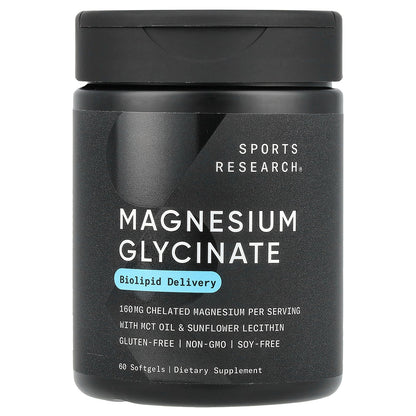 Sports Research, Magnesium Glycinate, 60 Softgels (80 mg per Softgel)