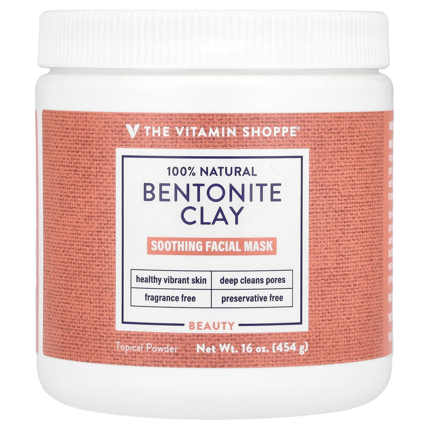 The Vitamin Shoppe, 100% Natural Bentonite Clay Soothing Beauty Facial Mask, Fragrance Free, 16 oz (454 g)