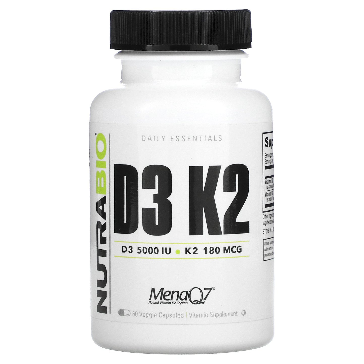 NutraBio, D3 K2, 60 Veggie Capsules