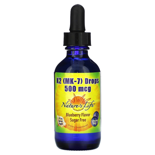 Nature's Life, K2 (MK-7) Drops, Blueberry, 500 mcg, 2 fl oz (60 ml)