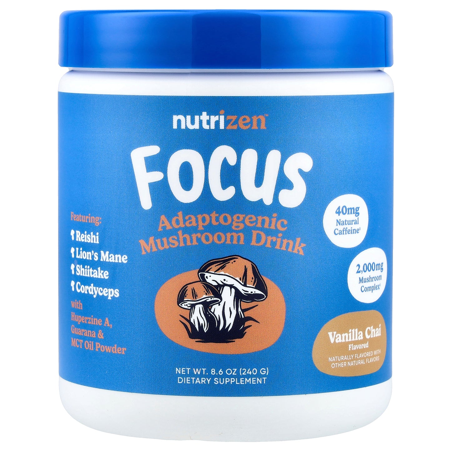 Nutricost, NutriZen®, Focus, Adaptogenic Mushroom Drink, Vanilla Chai, 8.6 oz (240 g)