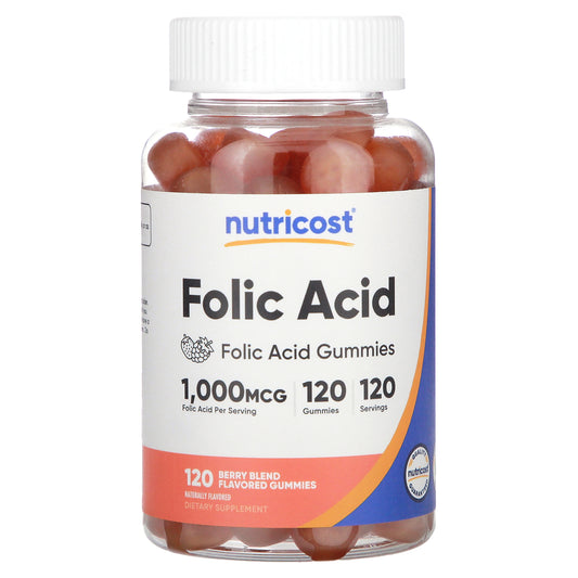 Nutricost, Folic Acid Gummies, Berry Blend, 1,000 mcg, 120 Gummies