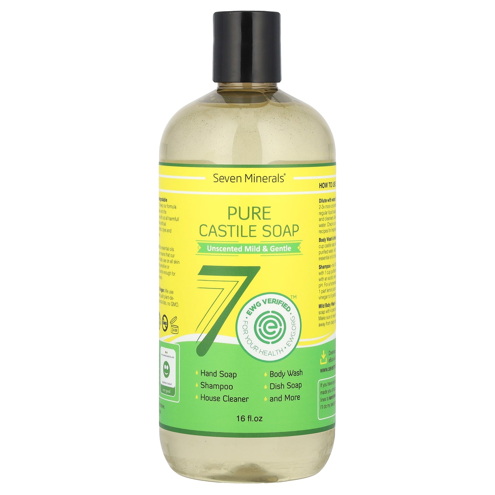 Seven Minerals, Pure Castile Soap, Unscented Mild & Gentle, 16 fl oz