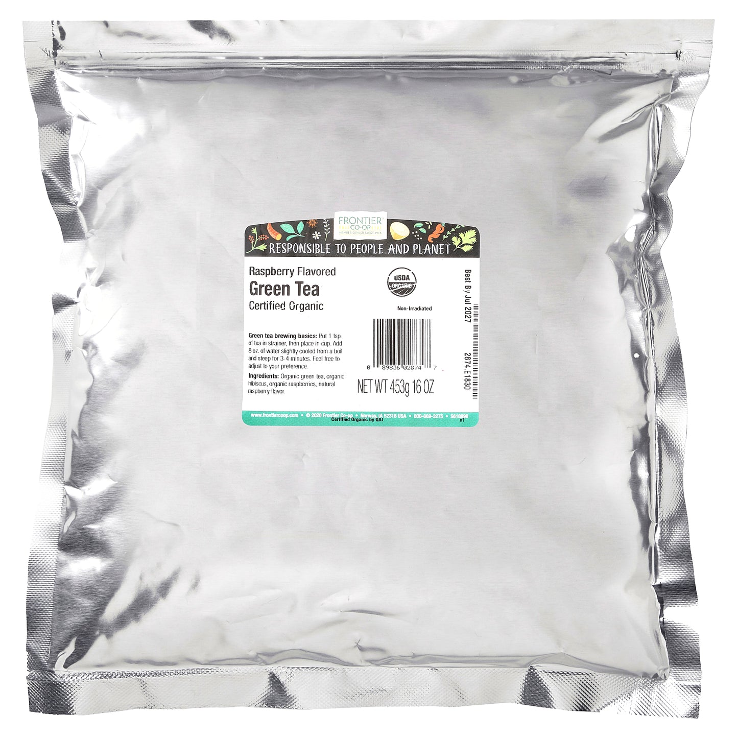 Frontier Co-op, Organic Green Tea, Raspberry, 16 oz (453 g)