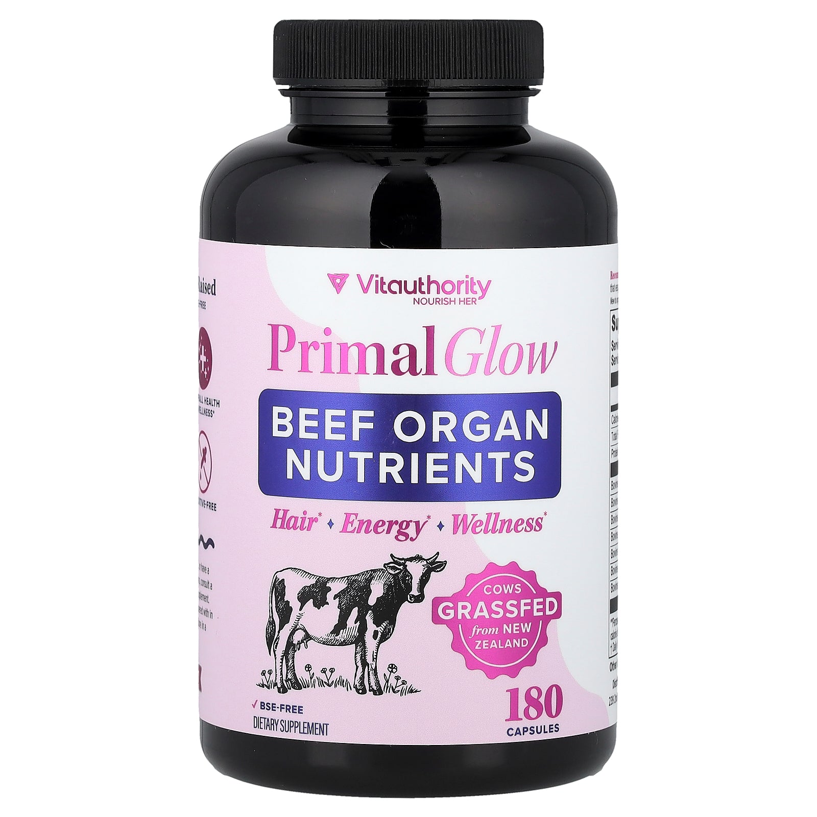 Vitauthority, Primal Glow, Beef Organ Nutrients, 180 Capsules
