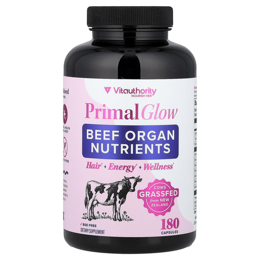 Vitauthority, Primal Glow, Beef Organ Nutrients, 180 Capsules