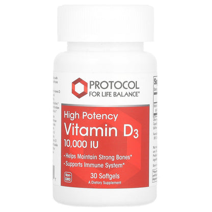 Protocol for Life Balance, Vitamin D3, High Potency, 10,000 IU, 30 Softgels