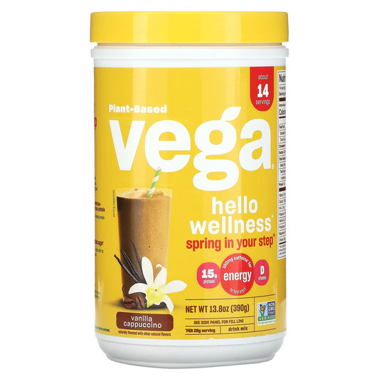 Vega, Plant-Based, Hello Wellness Drink Mix, Vanilla Cappuccino, 13.8 oz (390 g)