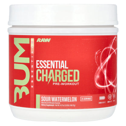 Raw Nutrition, Bum Essentials, Essential Charged Pre-Workout, Sour Watermelon, 0.92 lb (418.75 g)