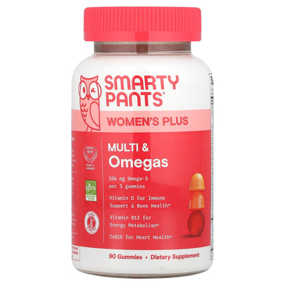 SmartyPants, Women's Plus, Multi & Omegas Gummies, Strawberry, Orange, and Lemon Creme, 90 Gummies