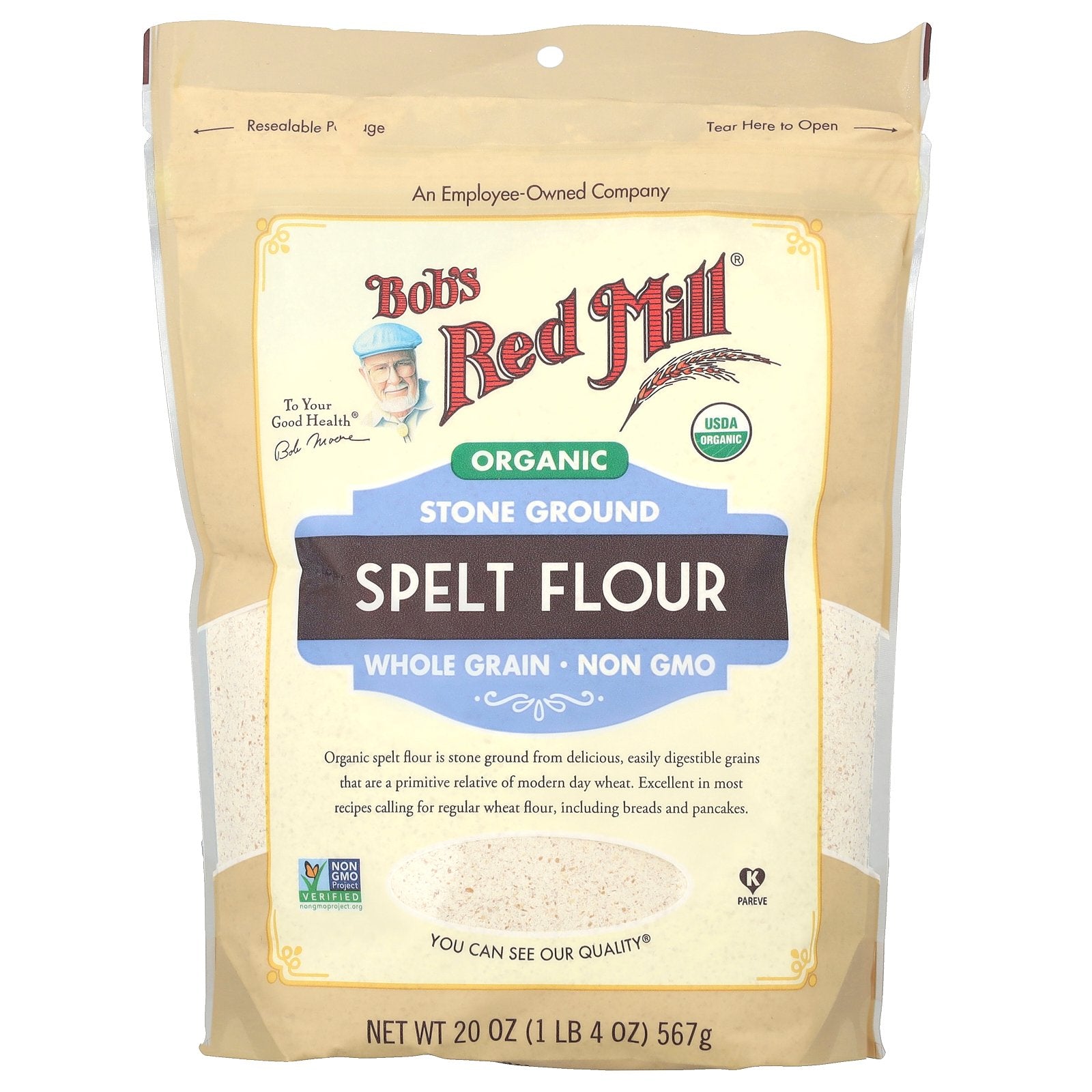 Bob's Red Mill, Organic Spelt Flour, Whole Grain, 20 oz (567 g)