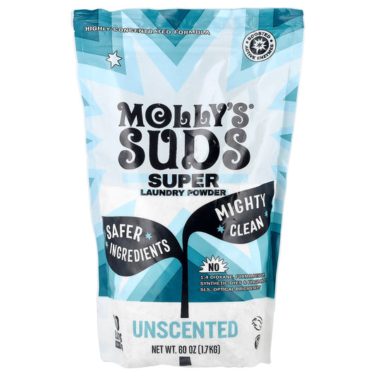 Molly's Suds, Super Laundry Powder, Unscented, 60 Loads, 60 oz (1.7 kg)