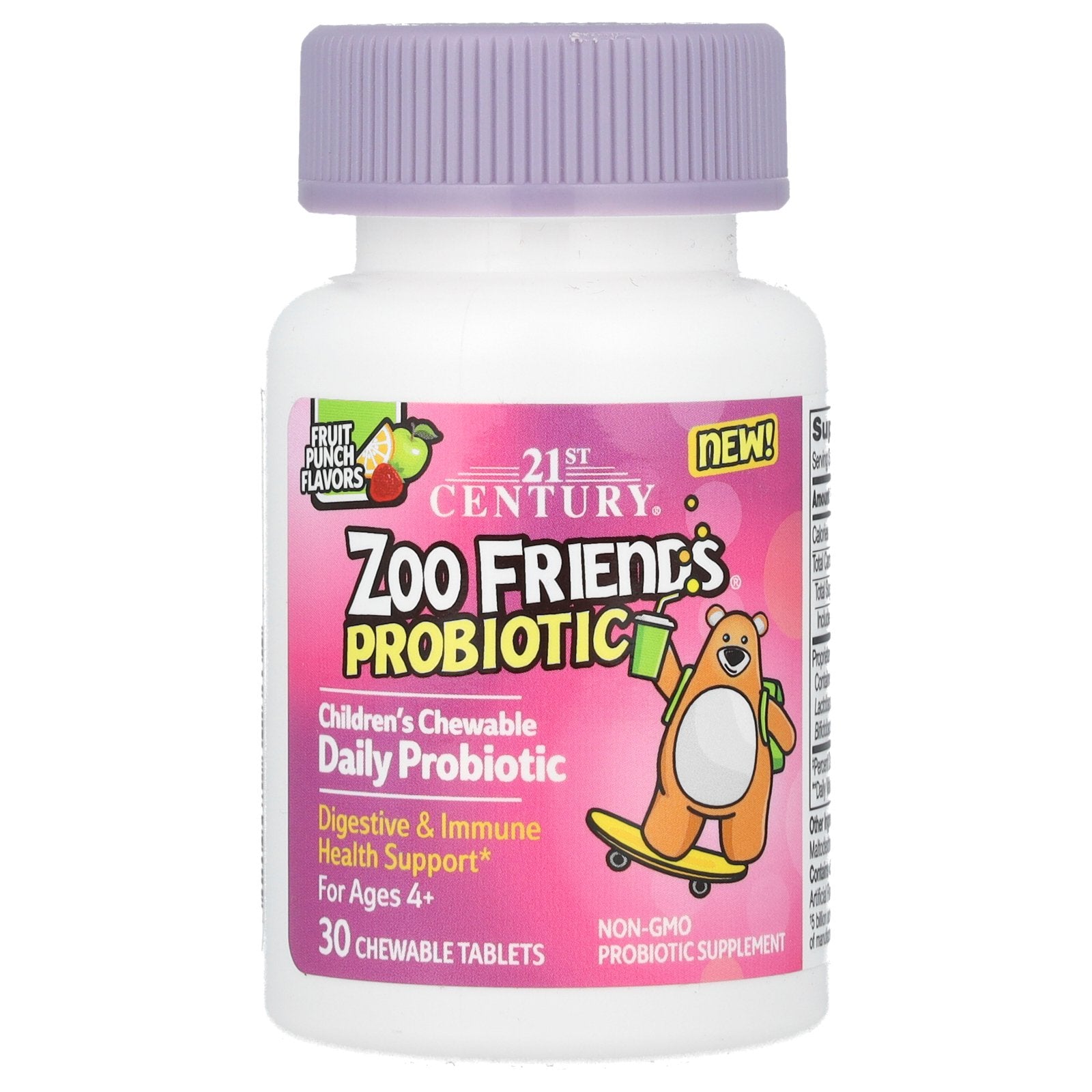 21st Century, Zoo Friends, Children's Chewable Probiotic, Age 4+, Fruit Punch, 30 Chewable Tablets