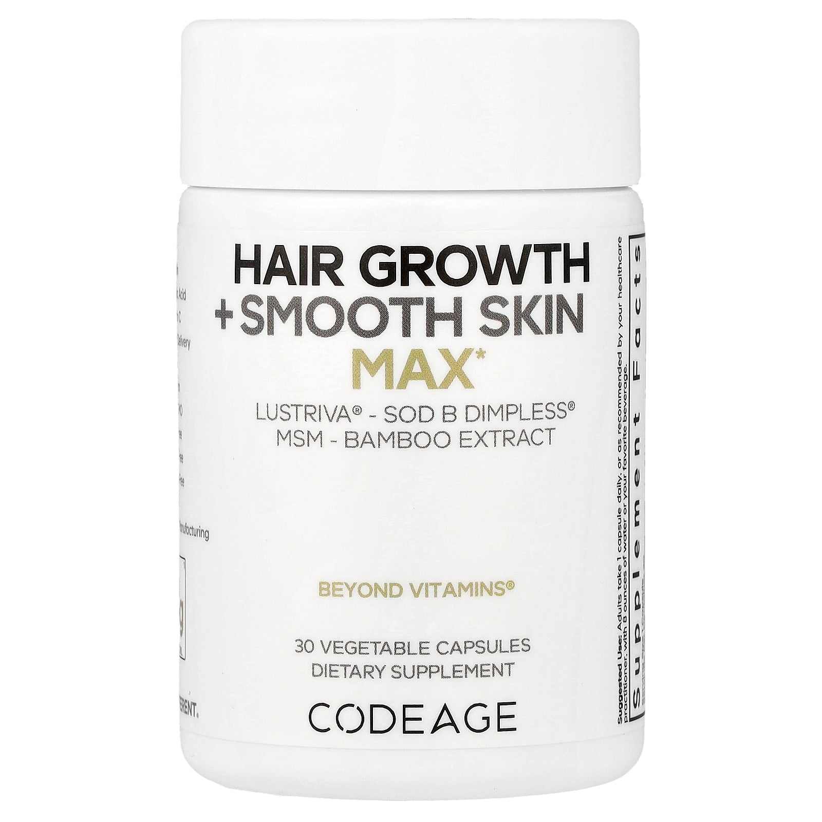 Codeage, Hair Growth + Smooth Skin, Max, 30 Vegetable Capsules