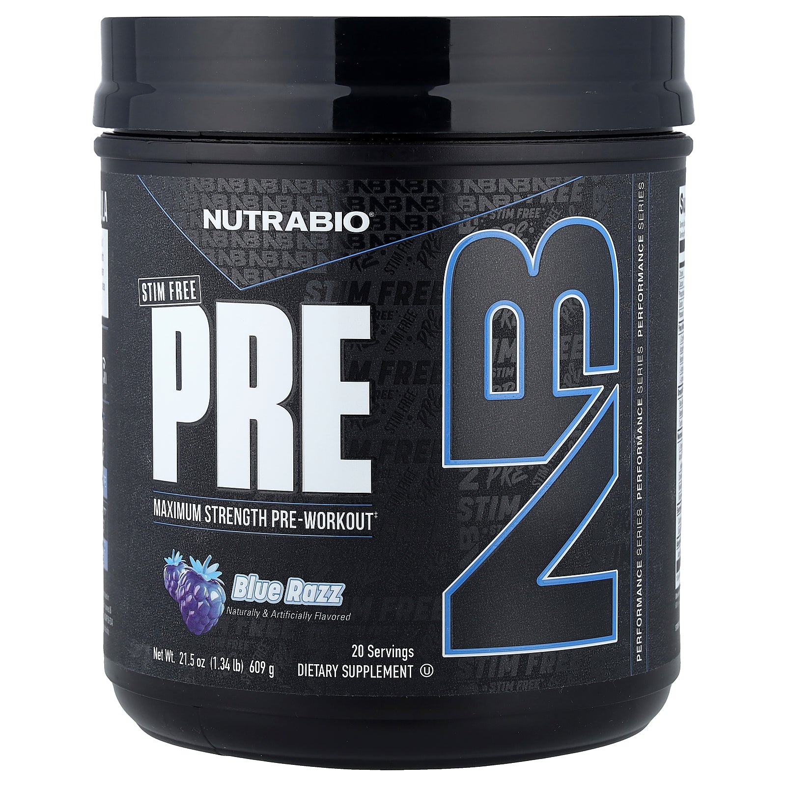 NutraBio, PRE-Workout, Stim Free, Blue Razz, 1.34 lb (609 g)