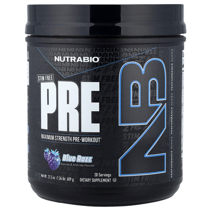 NutraBio, PRE-Workout, Stim Free, Blue Razz, 1.34 lb (609 g)