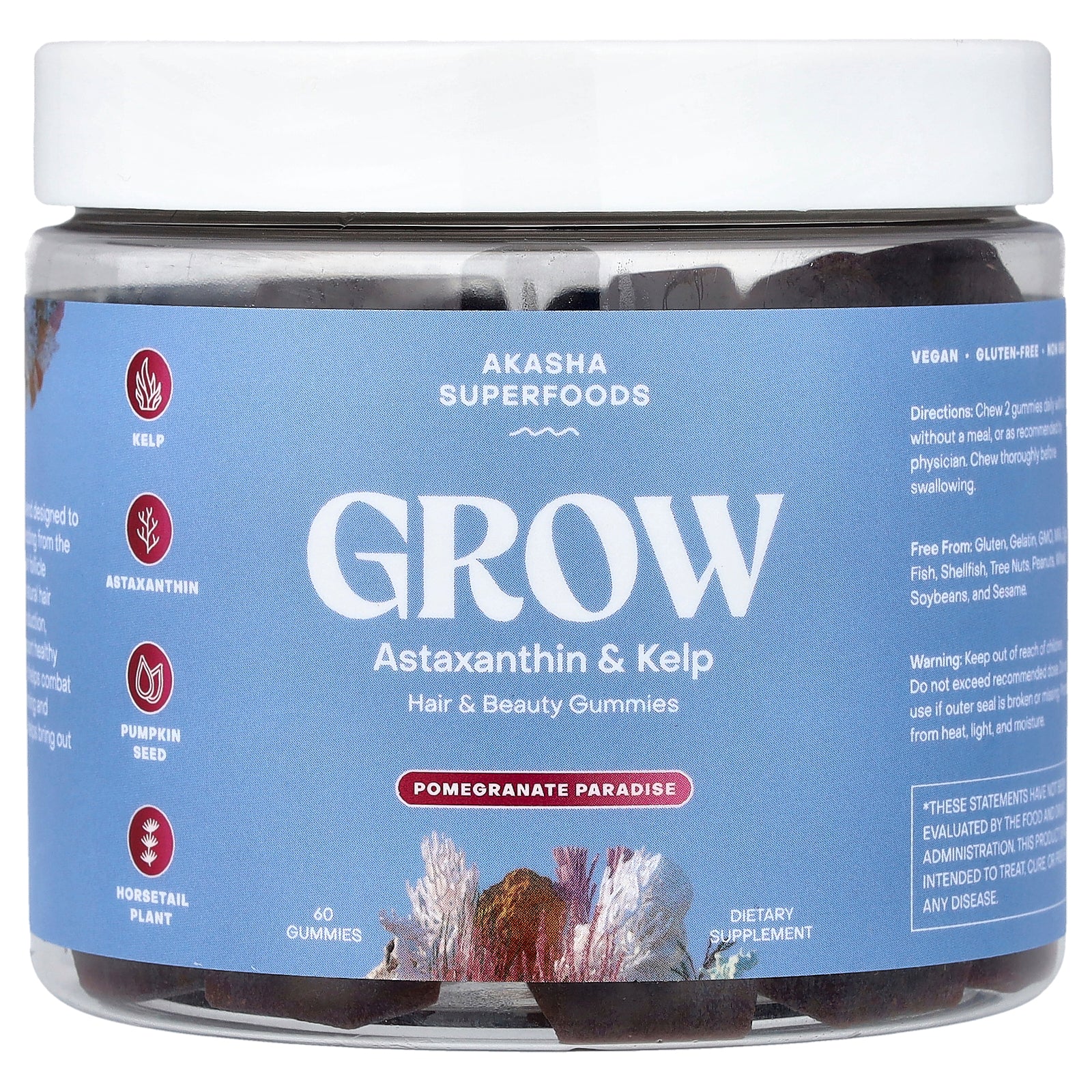 Akasha Superfoods, Grow, Hair & Beauty Gummies, Pomegranate Paradise, 60 Gummies