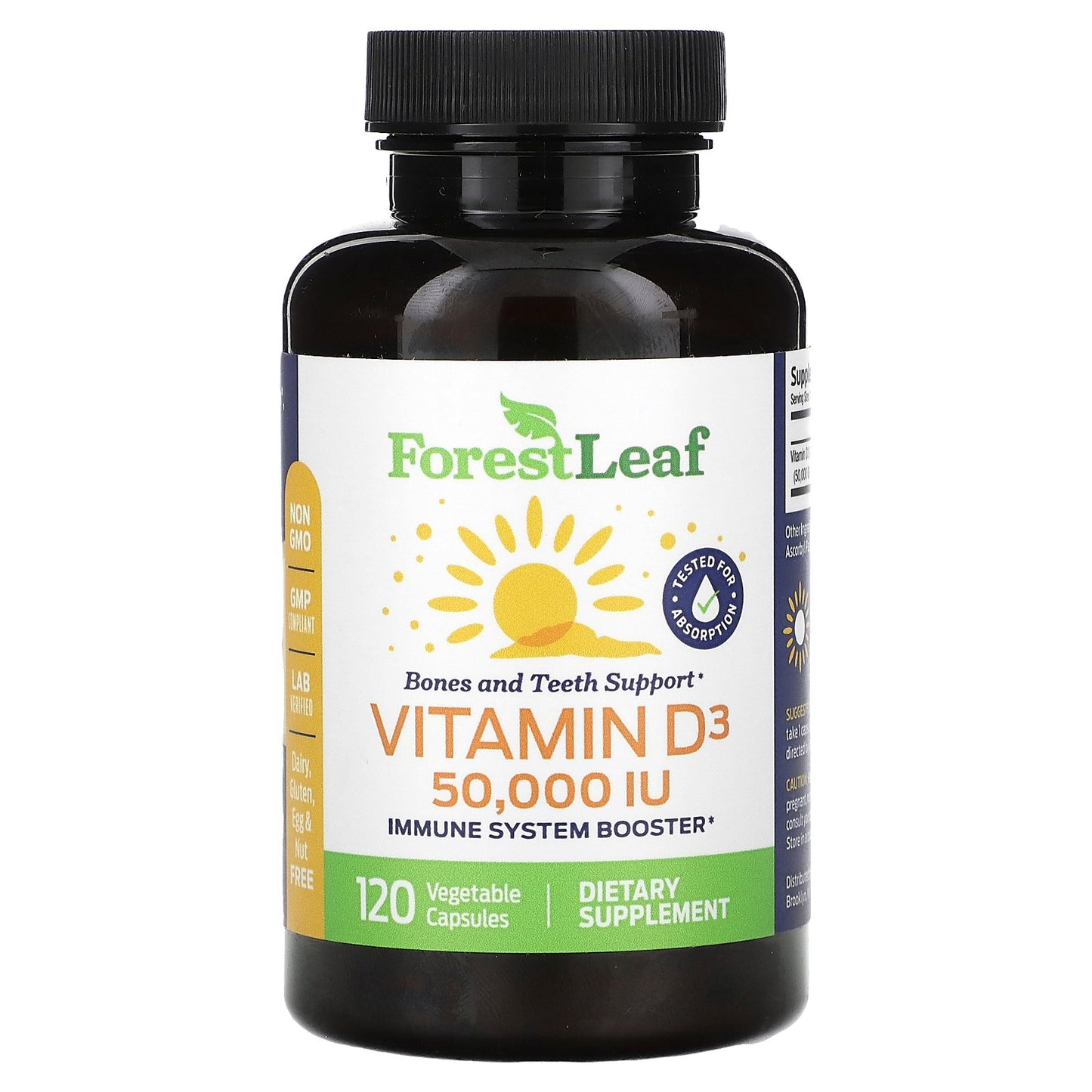 Forest Leaf, Vitamin D3, 1,250 mcg (50,000 IU), 120 Vegetable Capsules